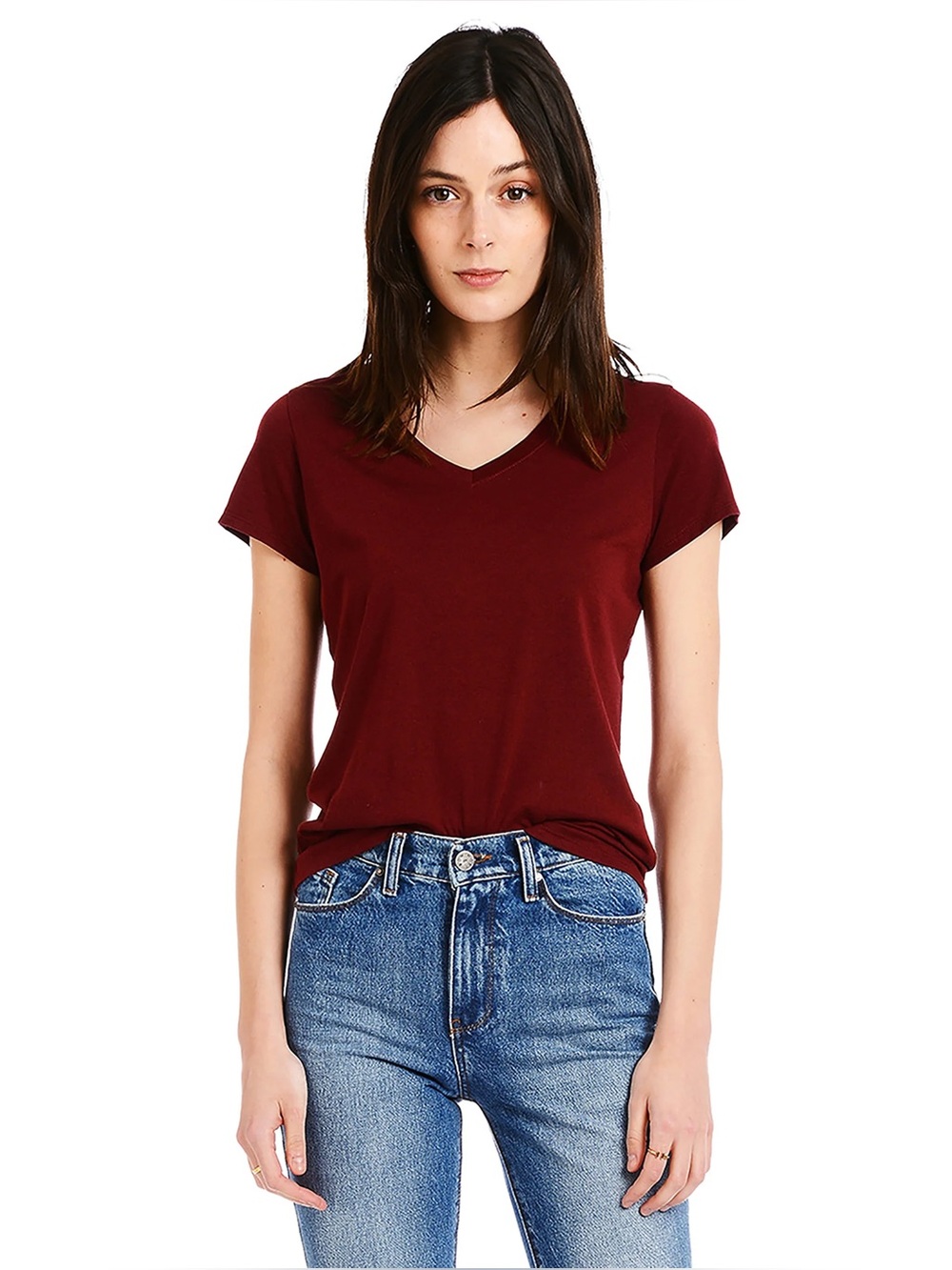 Mott & Bow Women's V-Neck Marcy Tee in Crimson Red